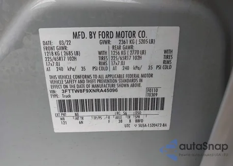 2022 Ford Maverick Lariat from USA, damaged, VIN 3FTTW8F9XNRA45096